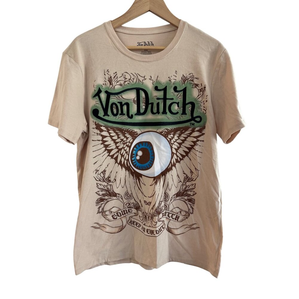 Von Dutch Graphic Tee Medium Beige Winged Eye Cotton Blend